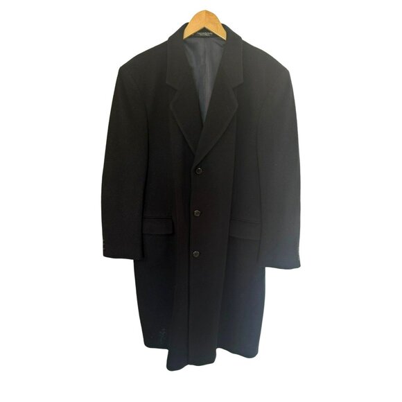 Vintage Silver Cloud Black Italian Cashmere Overcoat Long Dress Coat Size 46R - Picture 1 of 11